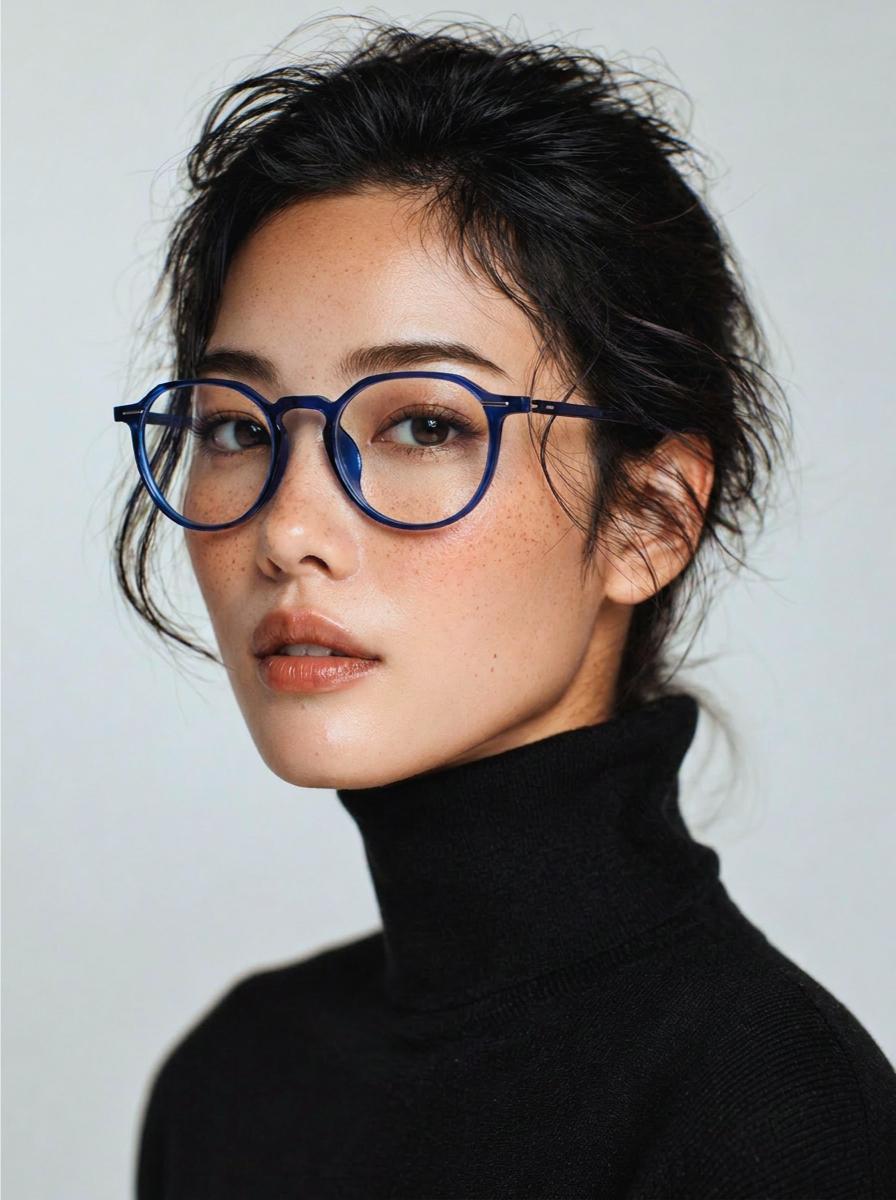 Everyday Lightweight Eyeglasses | Minimalist Korean Design Asian Fit | Ultem transparent blue Frame
