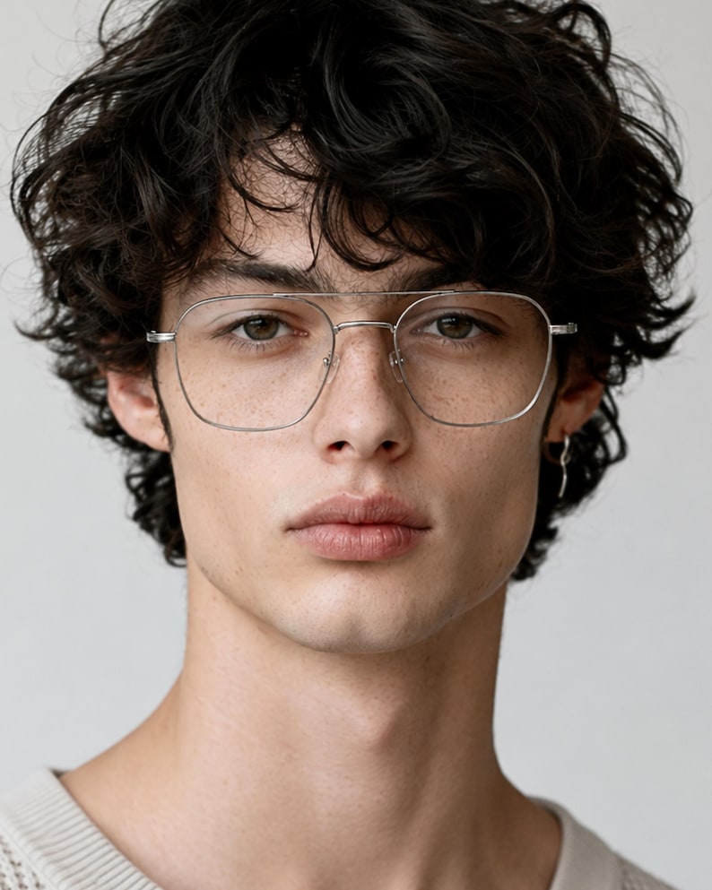 May include: Silver-toned metal eyeglasses featuring a double bridge design and a rectangular frame shape with rounded corners. The glasses have clear lenses and thin, lightweight wire frames that sit across the bridge of the nose.