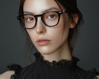 Schwarze Acetatbrille, klassischer quadratischer Rahmen, leichte Alltagsbrille, optischer Unisex-Rahmen im koreanischen Stil