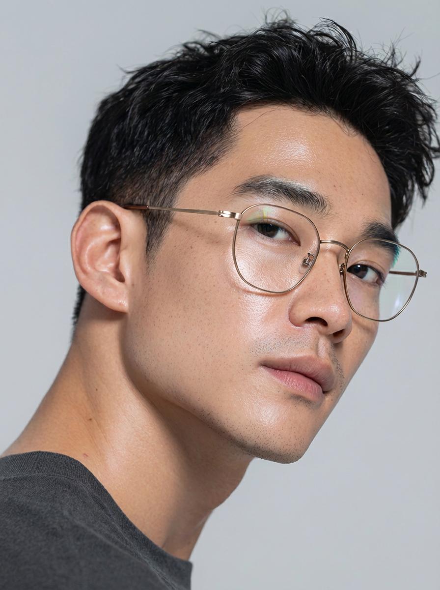 Minimal Gold Square Metal Glasses, Lightweight Korean Design Eyewear