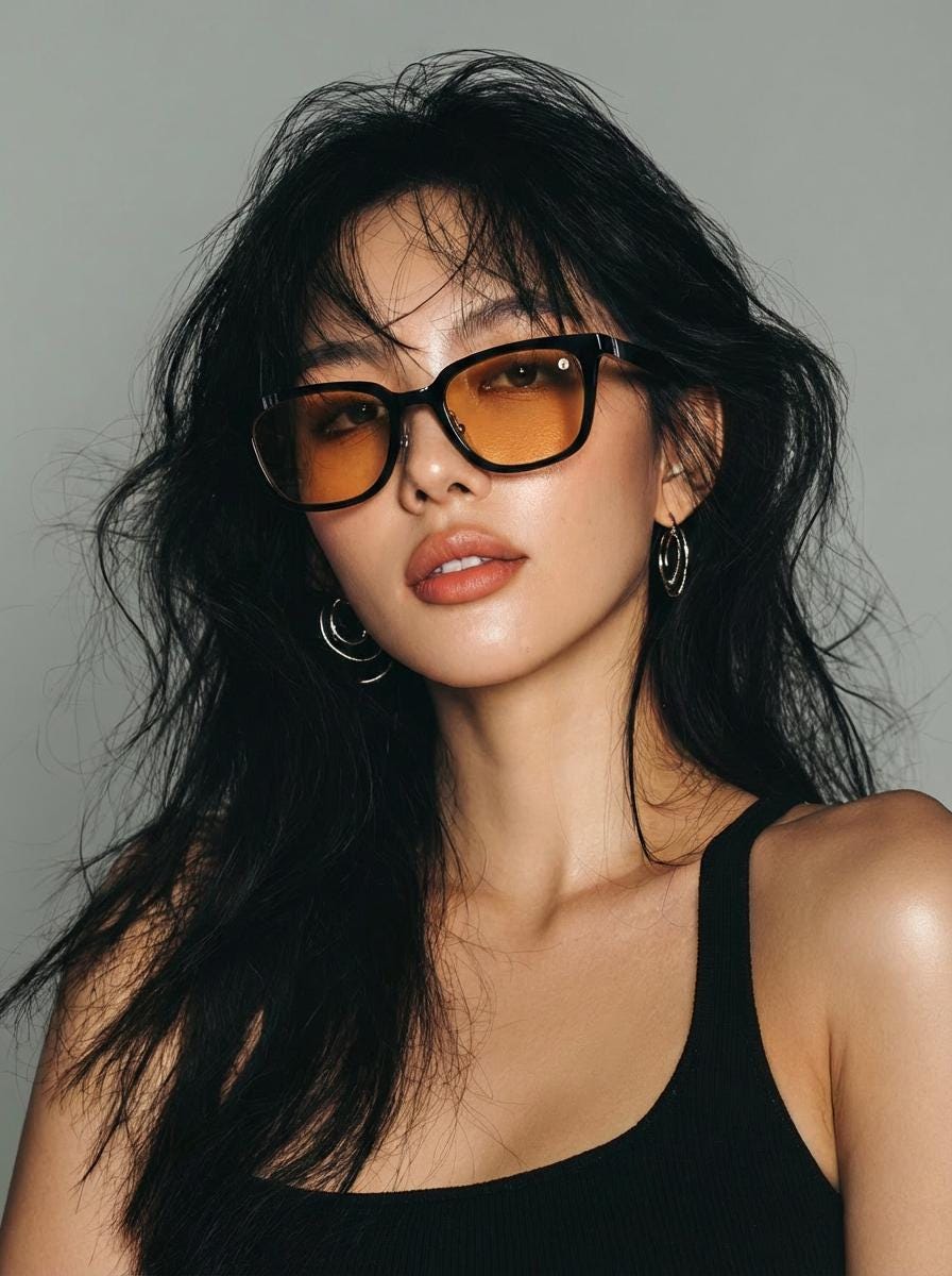 Minimal Black Square Sunglasses | Korean Design, Yellow Tinted Lenses — view 5