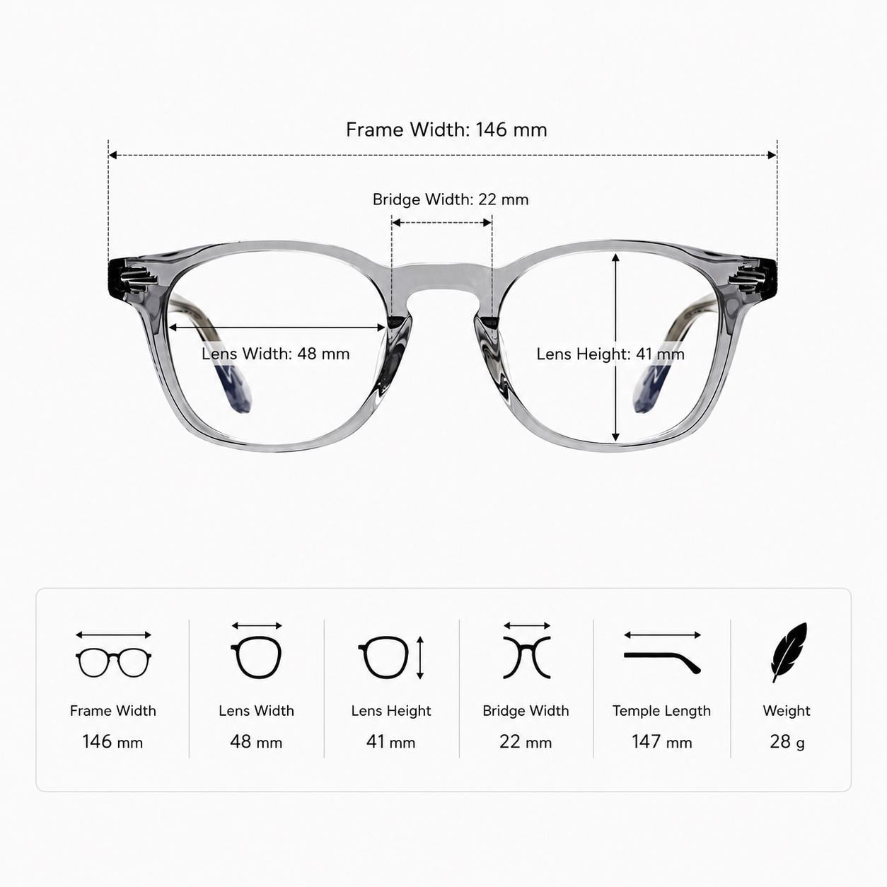 Clear Gray Eyeglasses | Korean Design Square Frame | Unisex Acetate Glasses | Lightweight Eyewear — view 6