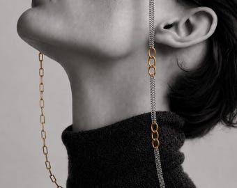 Mixed Metal Glasses Chain | Non-Tarnish 18K Gold Plated Metal | Contemporary Design