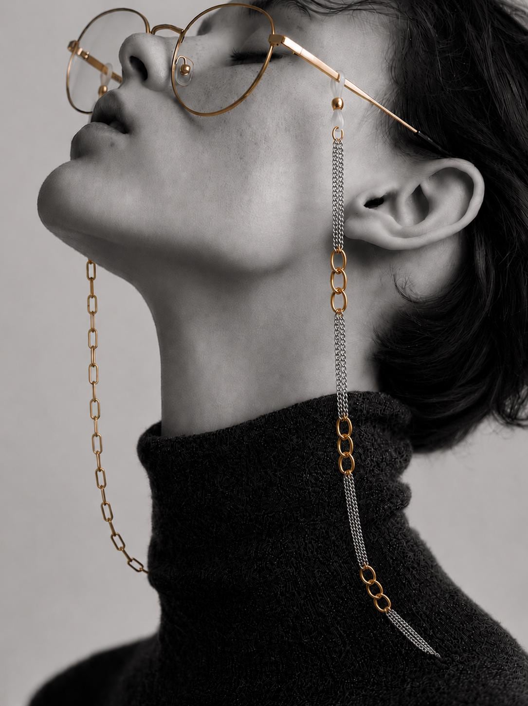 Mixed Metal Glasses Chain | Non-Tarnish 18K Gold Plated Metal | Contemporary Design