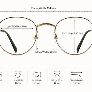 May include: Gold-rimmed eyeglasses with green temples. The frame width is 134 mm, lens width is 45 mm, lens height is 41 mm, and bridge width is 22 mm. The temple length is 145 mm, and the weight is 13 g.