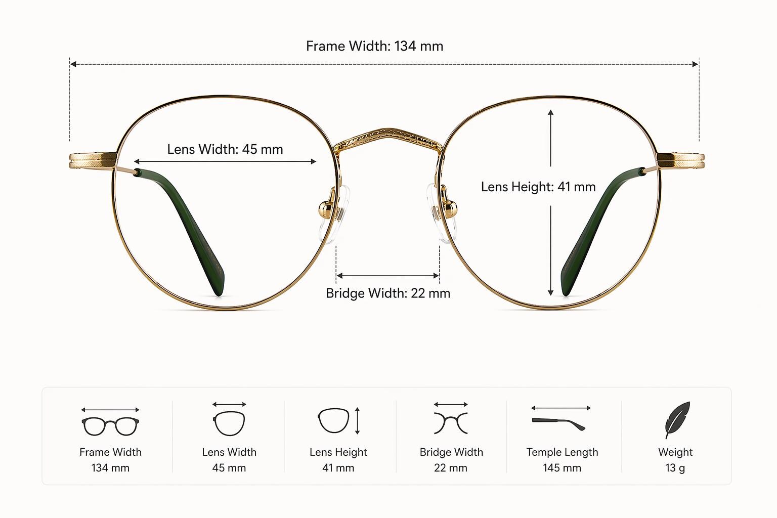 Minimalist Gold Round Eyeglasses with Green Tips | Lightweight Stainless Steel Korean Design — view 7