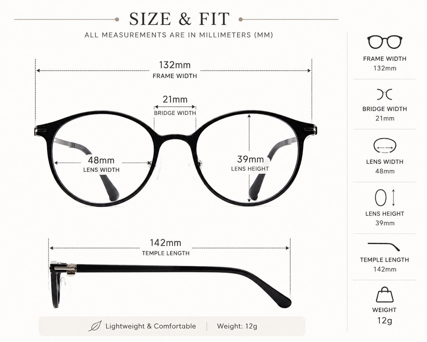 Everyday Lightweight Eyeglasses | Ultem Round Eyeglasses | Minimalist Korean Design Asian Fit | Unisex Prescription Optical Frame — view 8