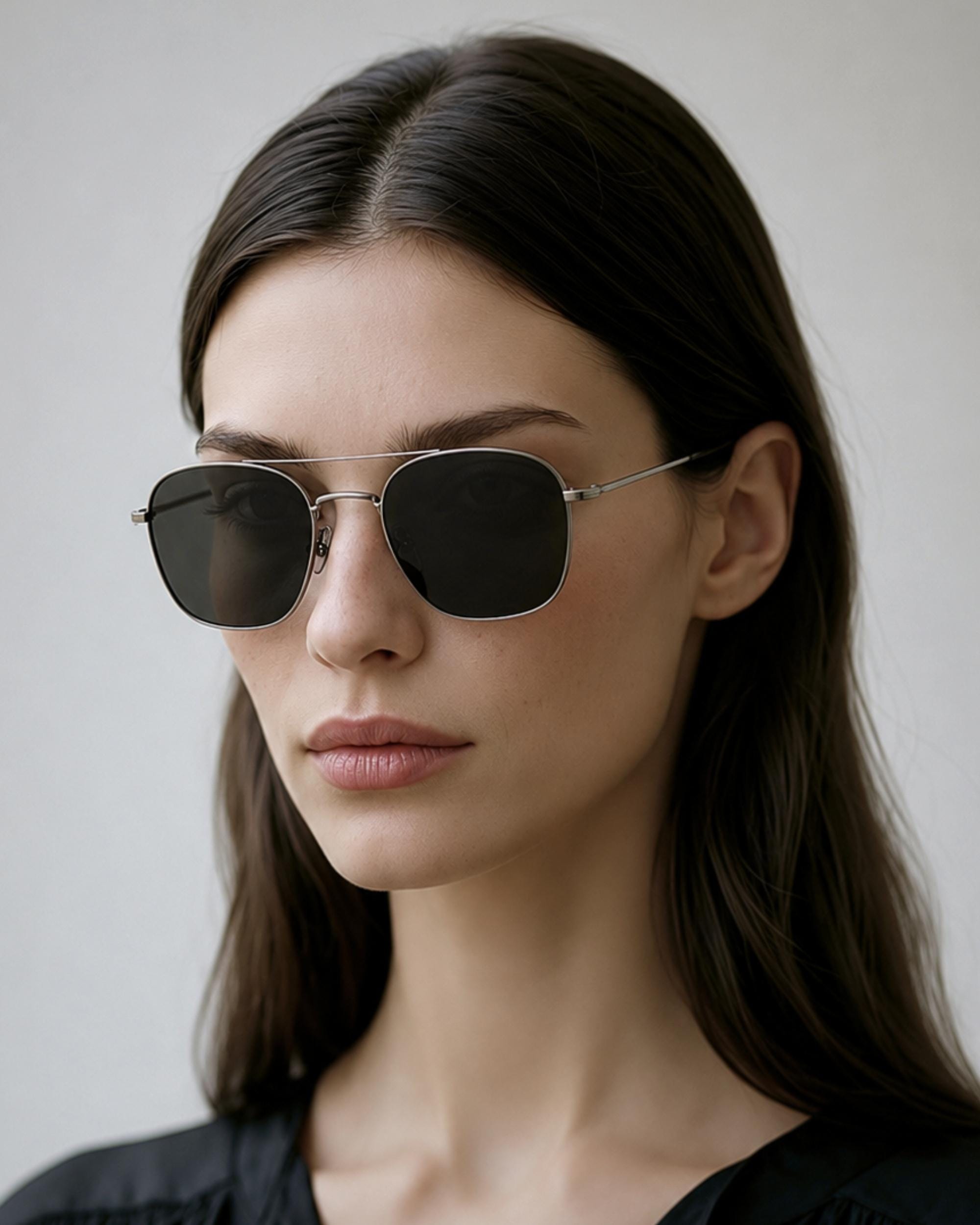 Silver Square Aviator Sunglasses | Polarized Metal Frame Sunglasses | Korean UV400 Eyewear | Lightweight Unisex Double Bridge Shades — view 4