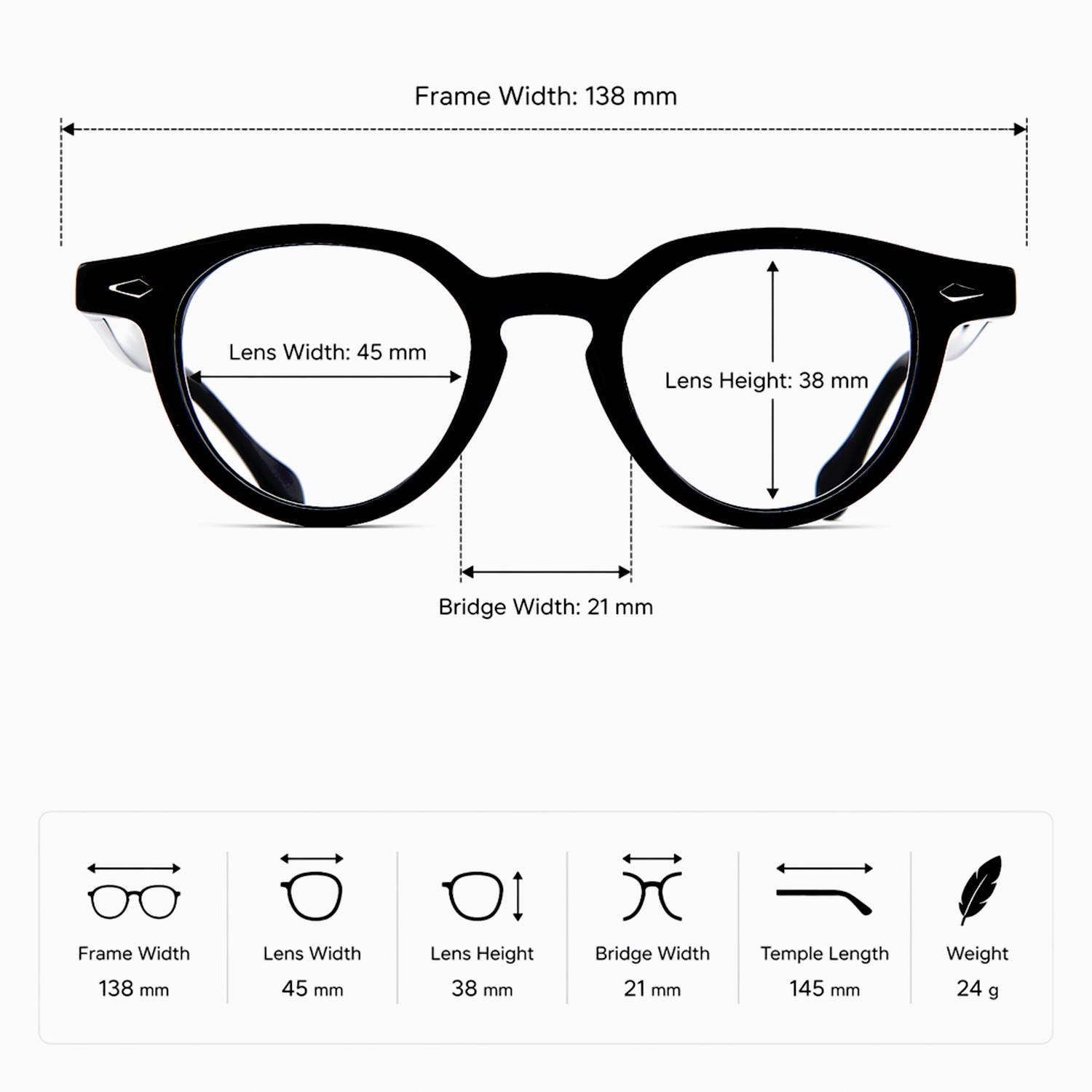 Minimalist Black Round Acetate Eyeglasses, Lightweight Korean Design, Unisex Optical Frame — view 7