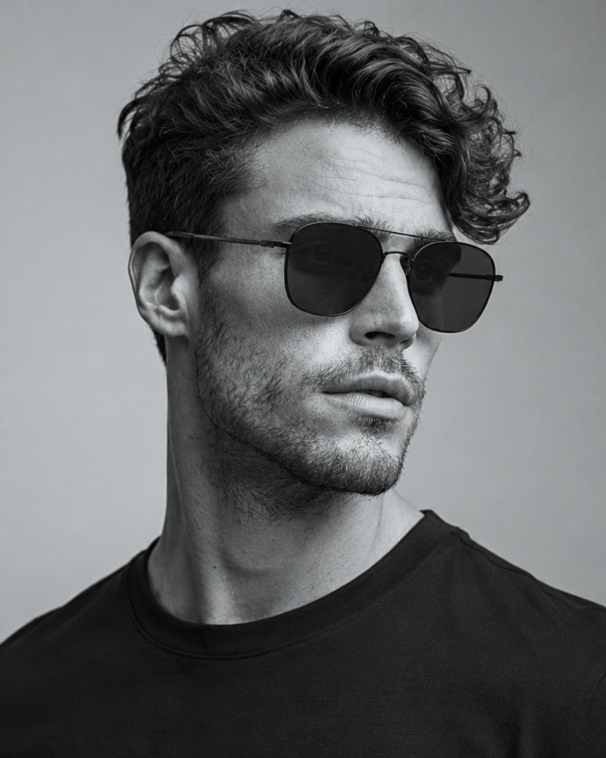 Square Aviator Sunglasses | Lightweight Black Metal Frame | Polarized UV | Korean Designer Eyewear | Unisex — view 4