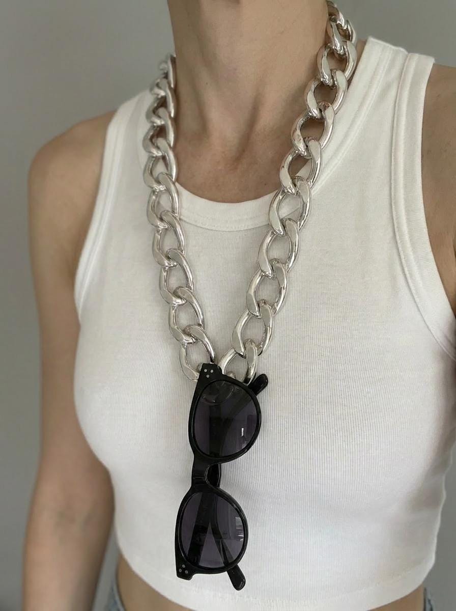 Chunky Silver Chain Necklace with Eyewear Holder | Statement Chain Necklace | Wearable Sunglasses Chain | Minimalist Unisex Jewelry — view 2