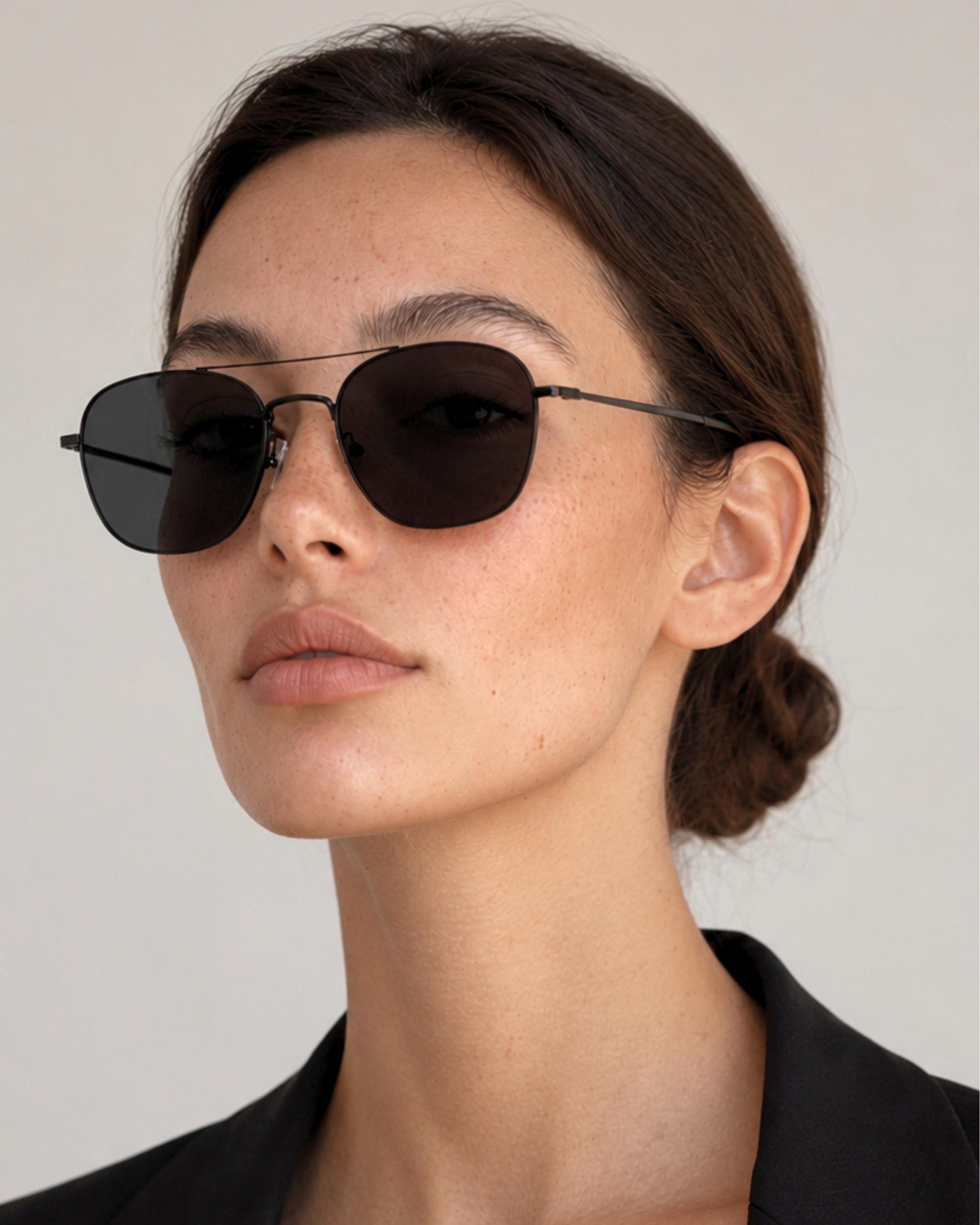 Square Aviator Sunglasses | Lightweight Black Metal Frame | Polarized UV | Korean Designer Eyewear | Unisex — view 5
