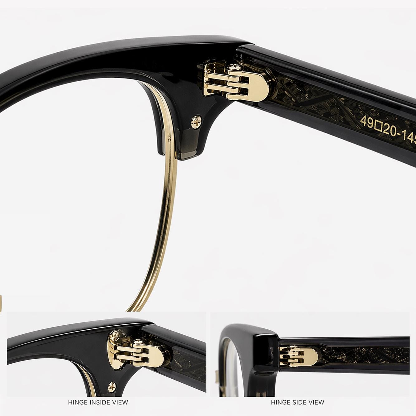 Black Gold Browline Glasses | Vintage Style Square Eyewear | Asian Fit — view 9