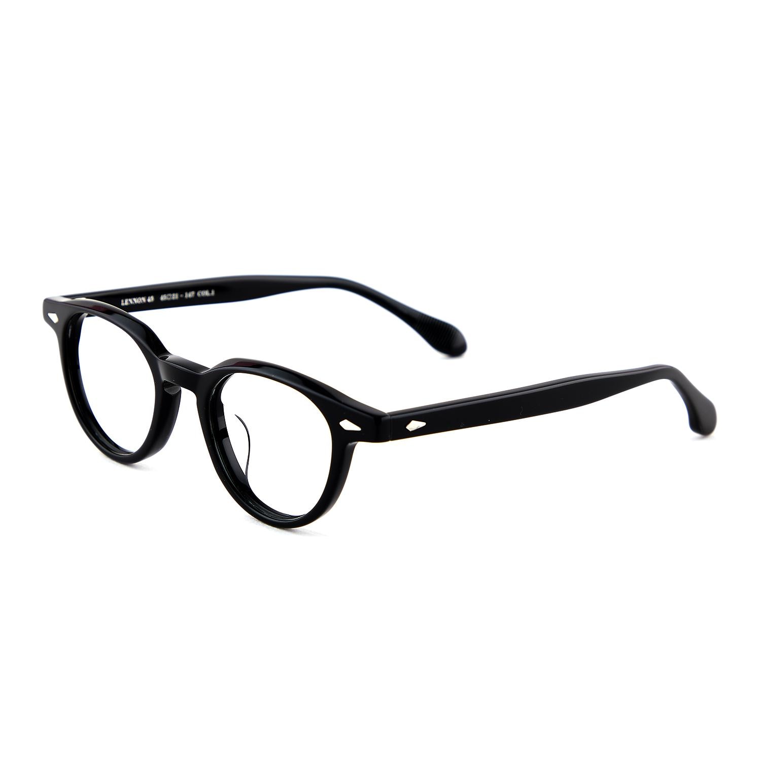 Minimalist Black Round Acetate Eyeglasses, Lightweight Korean Design, Unisex Optical Frame — view 3
