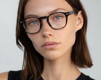 Smoky Charcoal Tortoise Brille | Quadratischer quadratischer Rahmen des koreanischen Designs Unisex Acetat Brille | Leichte, langlebige Brille