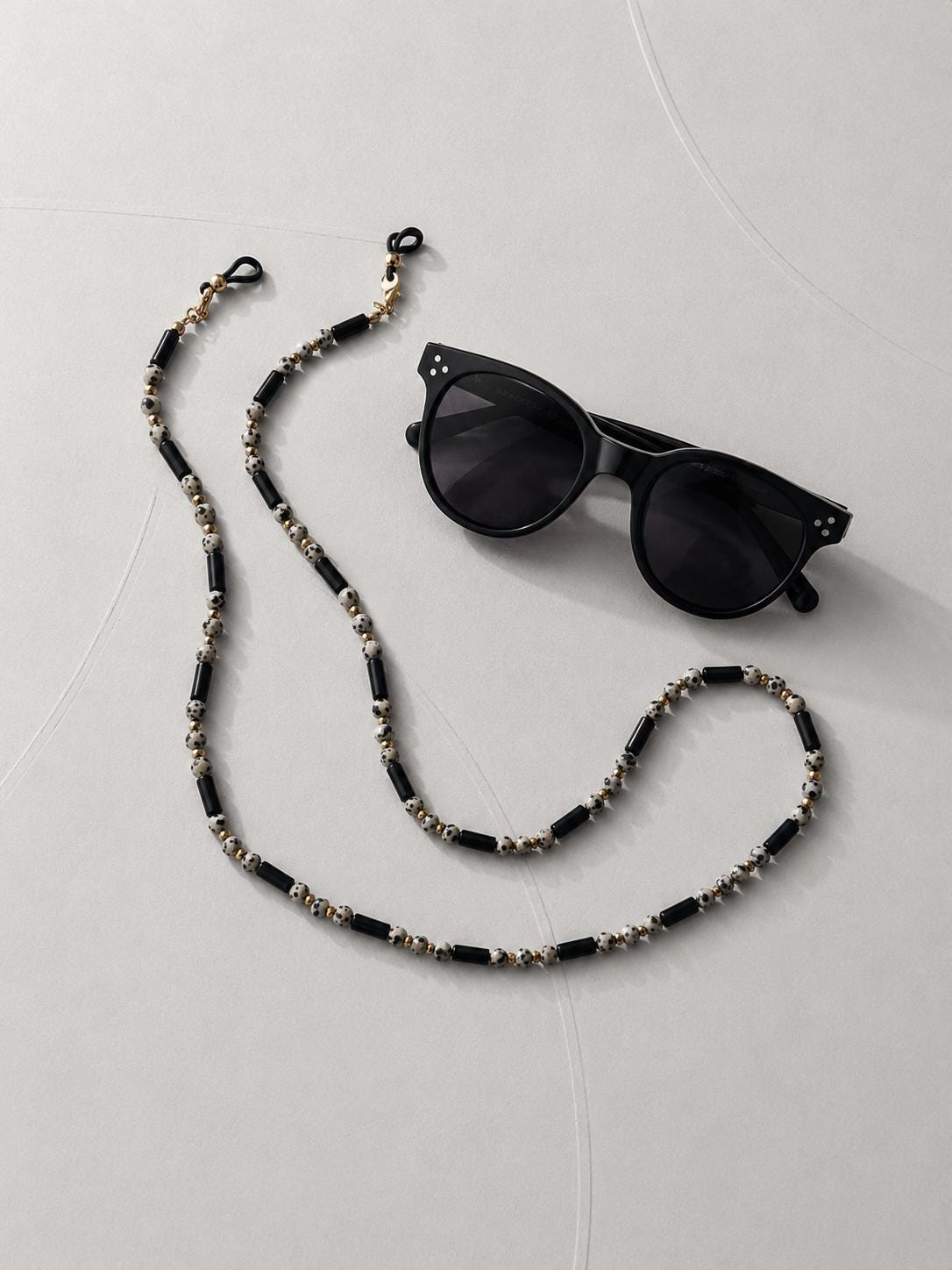 Dalmatian Jasper Eyewear Chain | Natural Gemstone Glasses Chain | Black Onyx & Gold Accent Sunglasses Holder | Handmade Eyeglass Necklace — view 2
