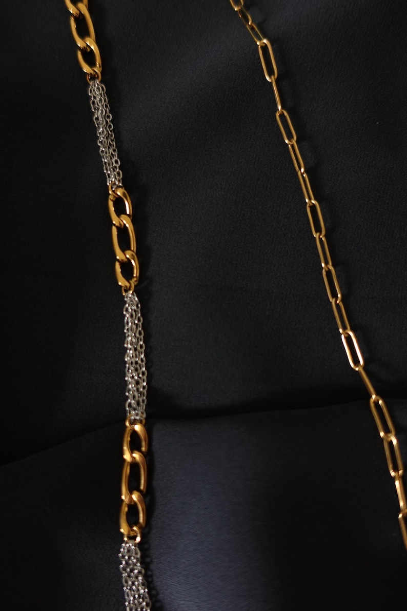 Mixed Metal Glasses Chain | Non-Tarnish 18K Gold Plated Metal | Contemporary Design image 3