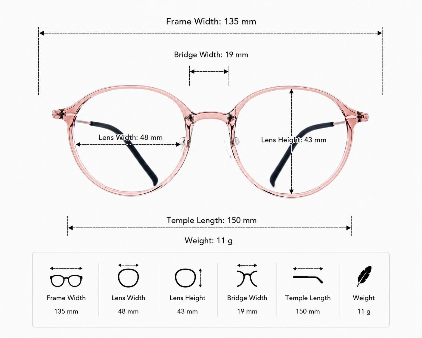 Ultra Lightweight Ultem Round Eyeglasses | Transparent Pink Optical Frame | Korean Eyewear | Unisex Frame — view 11