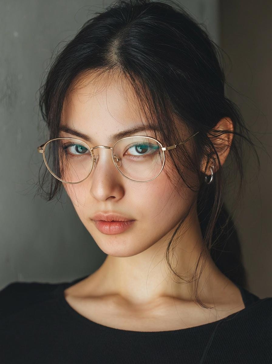 Minimalist Gold Round Eyeglasses with Green Tips | Lightweight Stainless Steel Korean Design