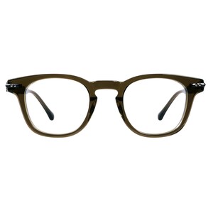 May include: Olive green eyeglasses with a rounded square frame. The glasses have clear lenses and dark temples. The frame is a solid color with a matte finish. The glasses are set against a white background.
