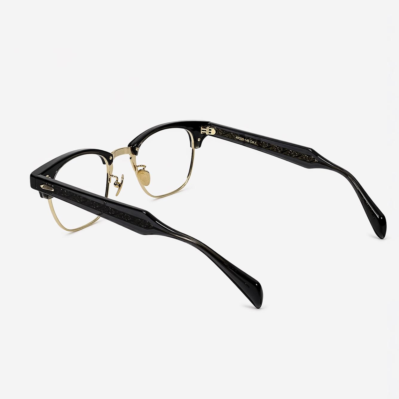 Black Gold Browline Glasses | Vintage Style Square Eyewear | Asian Fit — view 7