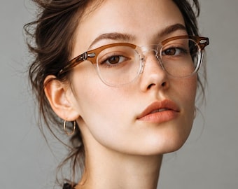 Klar Braun Quadrat Brillen | koreanischer Acetat-Rahmen | Alltags Minimal Brille | Medium Fit optischer Rahmen