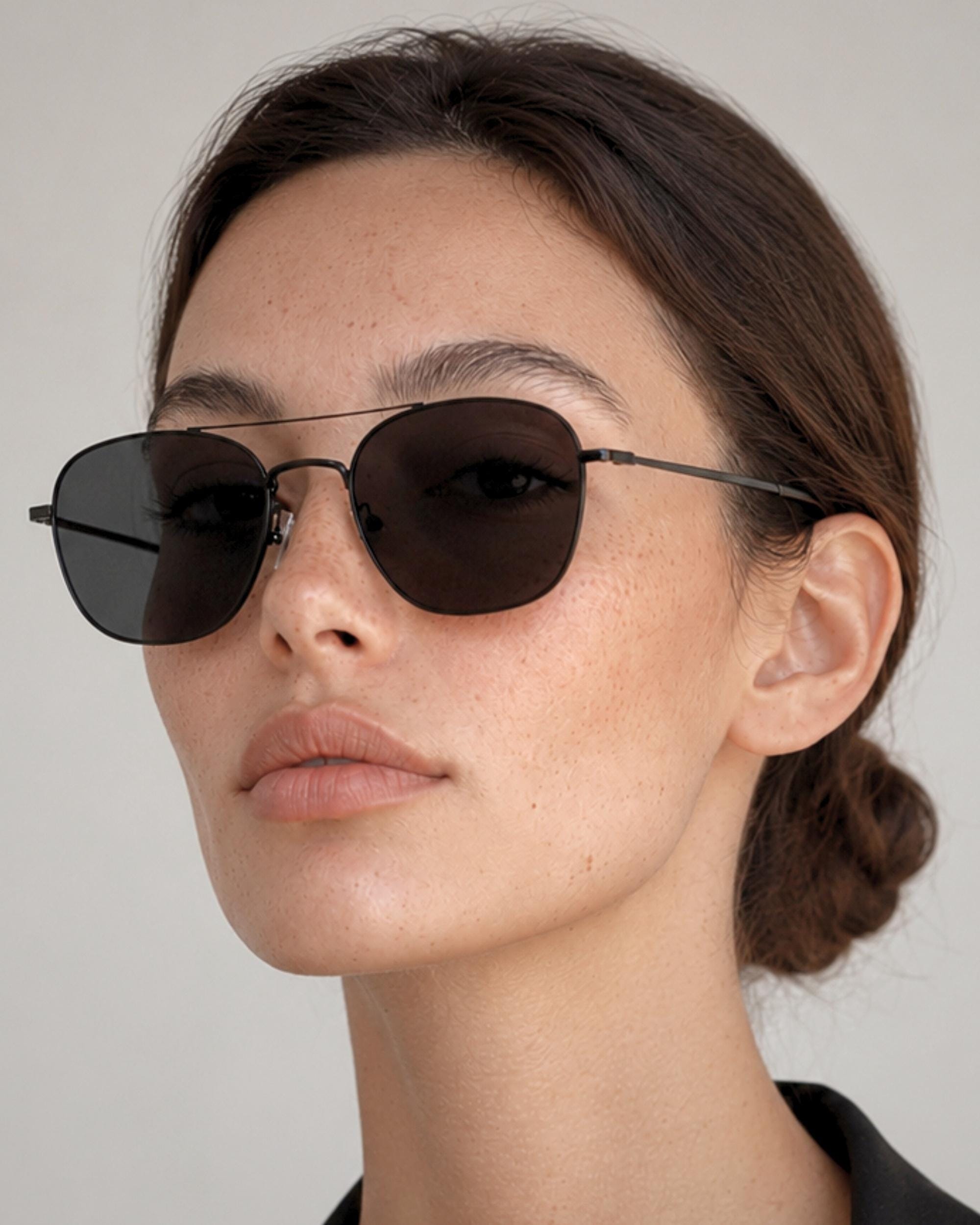 Square Aviator Sunglasses | Lightweight Black Metal Frame | Polarized UV | Korean Designer Eyewear | Unisex