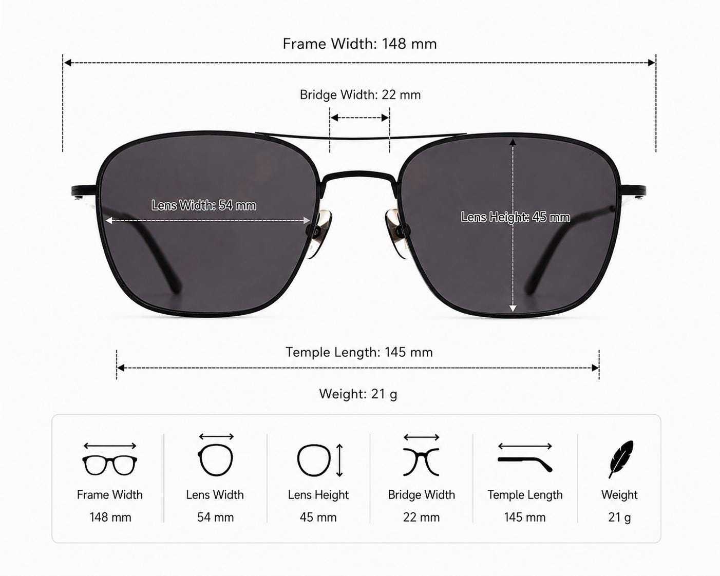 Square Aviator Sunglasses | Lightweight Black Metal Frame | Polarized UV | Korean Designer Eyewear | Unisex — view 12