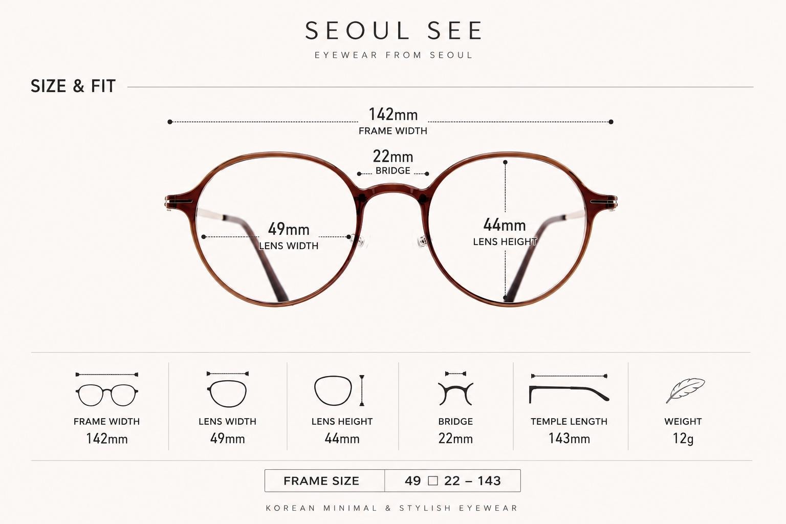 Ultem Round Eyeglasses | Lightweight Korean Glasses | Brown Round Optical Frame | Made in Korea — view 9