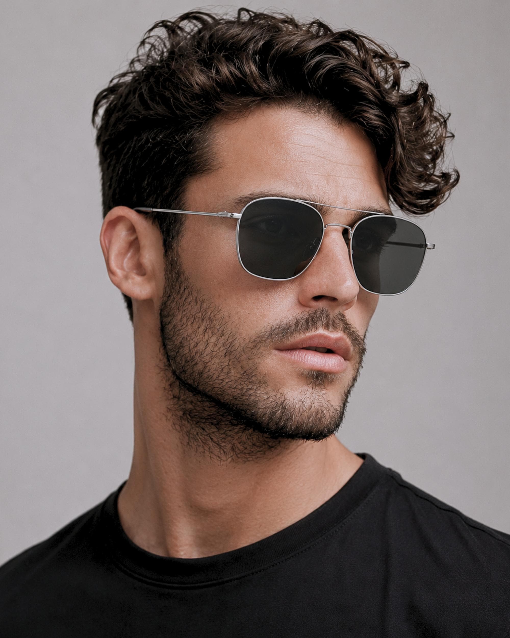 Silver Square Aviator Sunglasses | Polarized Metal Frame Sunglasses | Korean UV400 Eyewear | Lightweight Unisex Double Bridge Shades