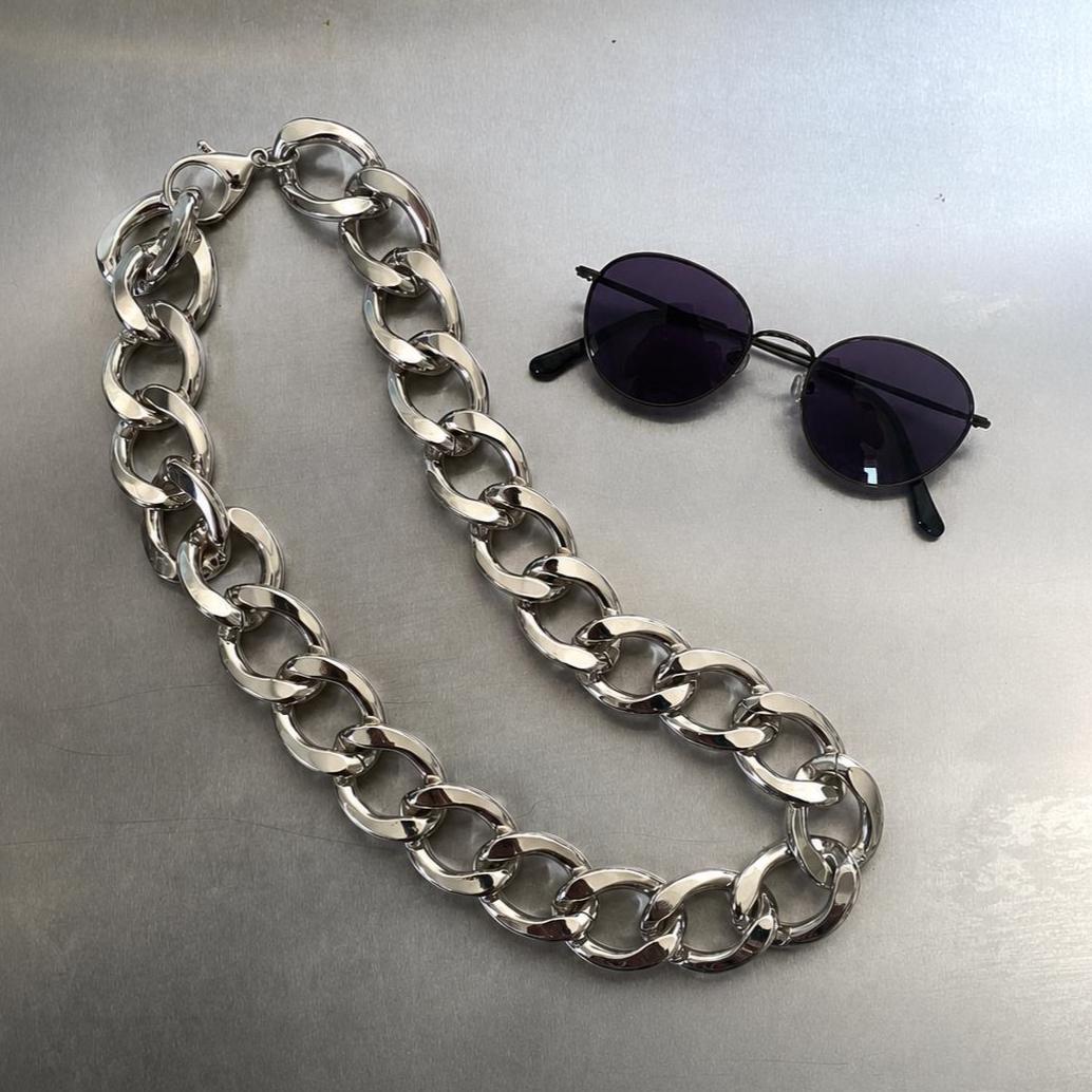 Chunky Silver Chain Necklace with Eyewear Holder | Statement Chain Necklace | Wearable Sunglasses Chain | Minimalist Unisex Jewelry