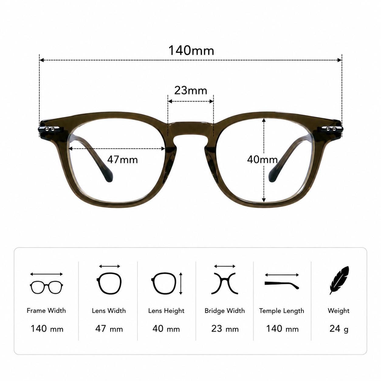 Brown Acetate Eyeglasses, Classic Square Frame, Lightweight Everyday Glasses, Unisex Korean Style Optical Frame — view 6