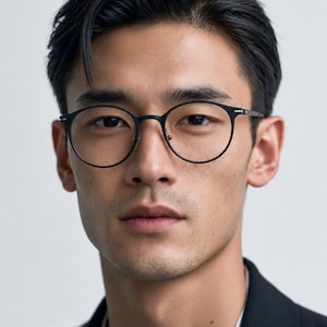 May include: A pair of round-framed eyeglasses with a thin matte black metal frame and clear lenses. The glasses feature a slim bridge and slender temples that connect to the front rims with small silver-toned metal hinges on each side.