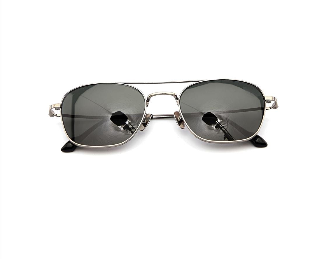 Silver Square Aviator Sunglasses | Polarized Metal Frame Sunglasses | Korean UV400 Eyewear | Lightweight Unisex Double Bridge Shades — view 3