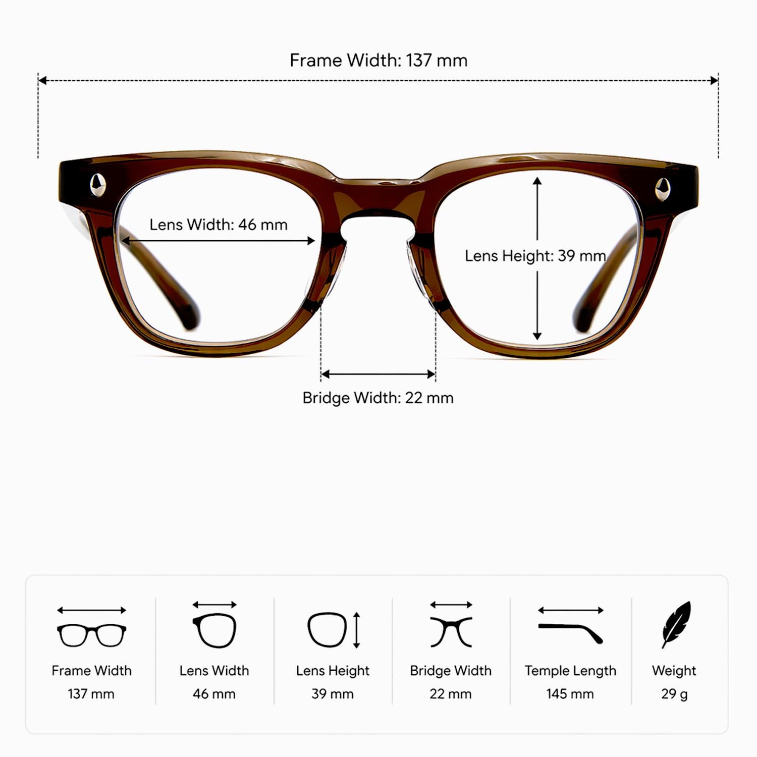 Brown Acetate Eyeglasses, Classic Square Frame, Lightweight Everyday Glasses, Unisex Korean Style Optical Frame — view 7