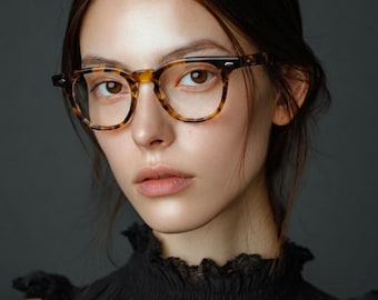 Schildpatt Brillen | Quadratischer quadratischer Rahmen des koreanischen Designs Unisex Acetat Brille | Leichte, langlebige Brille