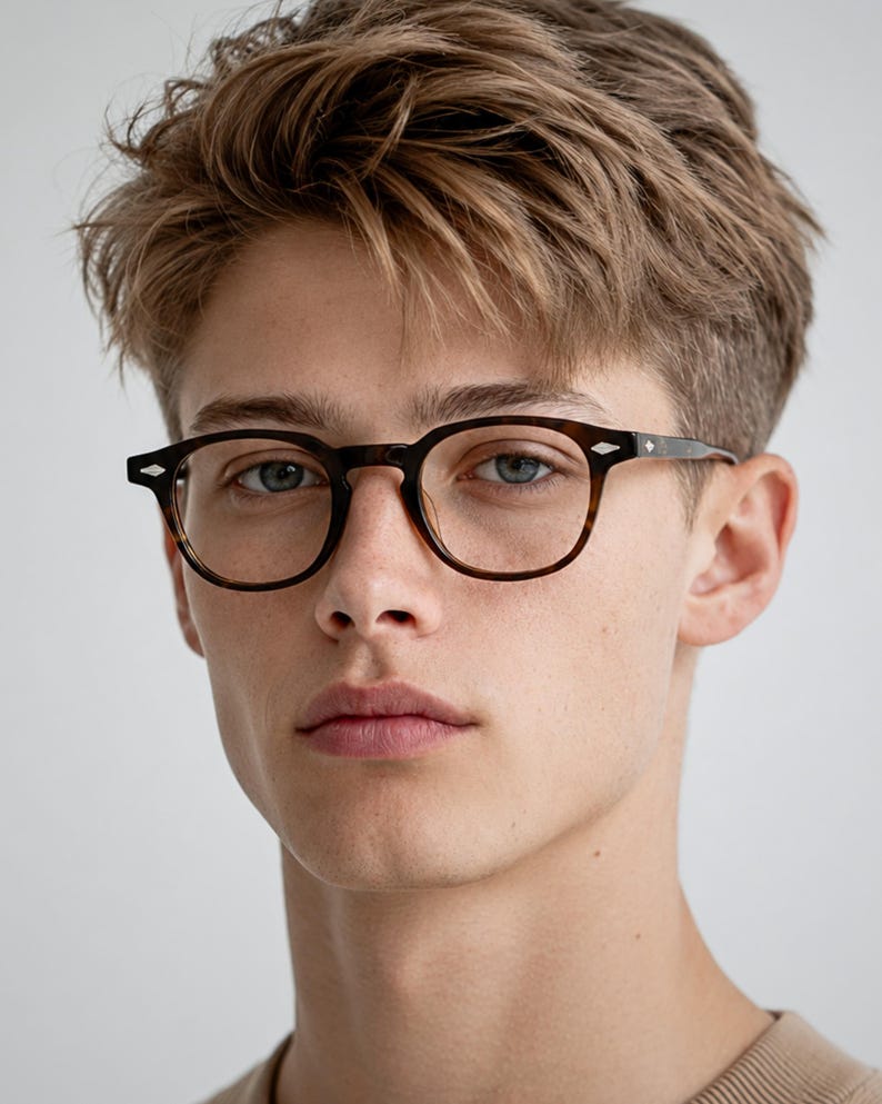 May include: Tortoiseshell-patterned eyeglasses with a rounded rectangular frame shape. The glasses feature clear lenses and small silver-toned diamond-shaped accents on the outer corners of the frame front, connecting to the temples.
