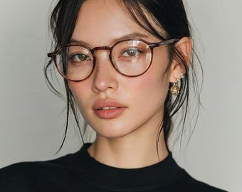 Alltags Leichte Brillen | Minimalistisches koreanisches Design asiatischer Sitz | Runder Ultem Brauner Rahmen