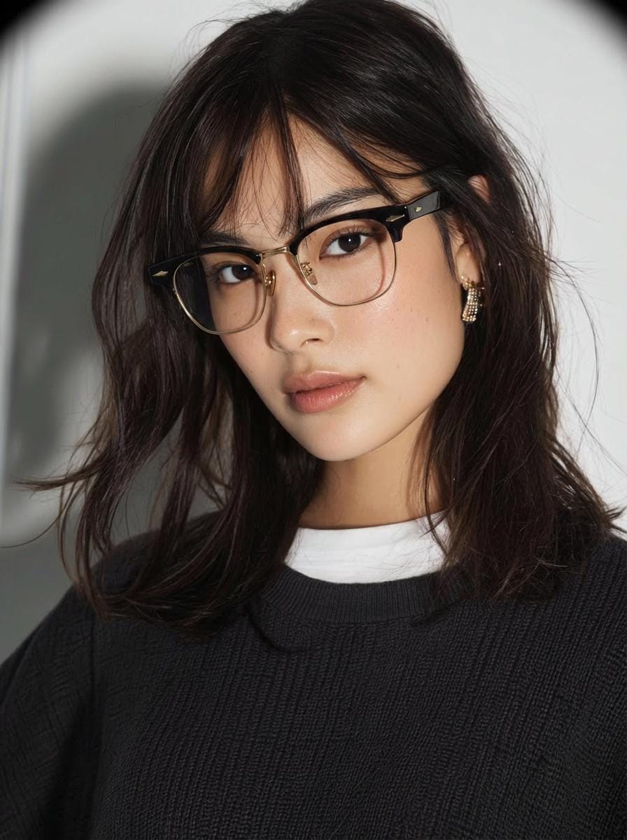 Black Gold Browline Glasses | Vintage Style Square Eyewear | Asian Fit