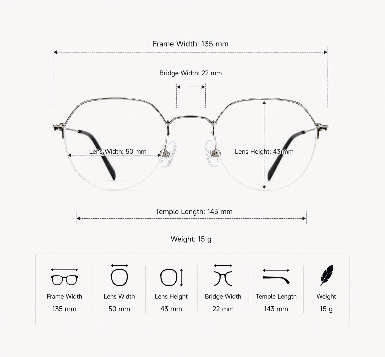 Minimal Half-Rim Metal Eyeglasses – Ultra Lightweight Korean Design, Asian Fit — view 6