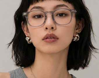 Klare Grau Brillen | Quadratischer quadratischer Rahmen des koreanischen Designs Unisex Acetat Brille | Leichte Brille
