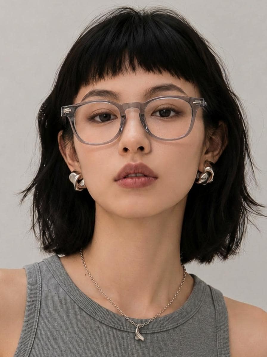 Clear Gray Eyeglasses | Korean Design Square Frame | Unisex Acetate Glasses | Lightweight Eyewear