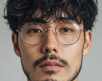 Muted Silver Titanium Oval Brille, Leichte koreanische Minimal Brille