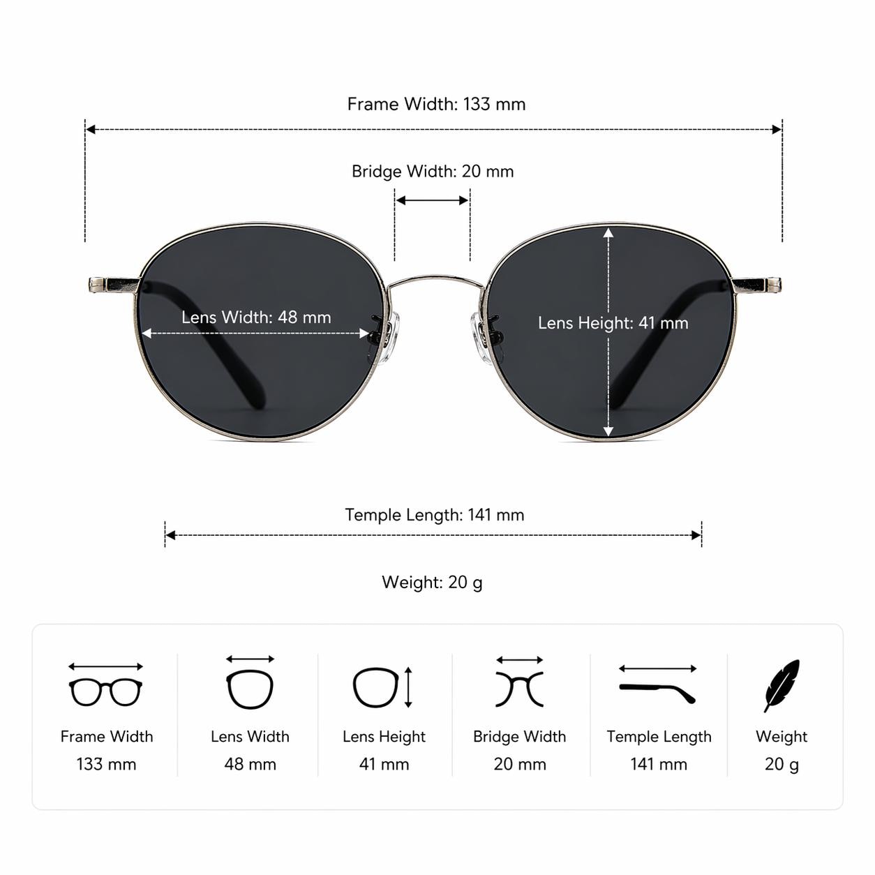 Minimal Round Metal Sunglasses, Lightweight Korean Design Eyewear — view 8