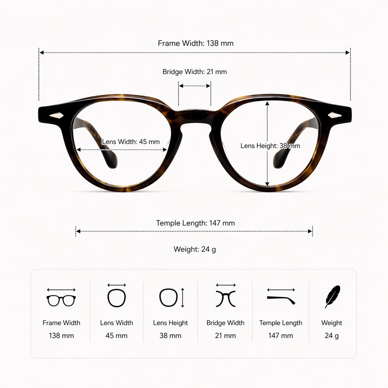 Brown Acetate Eyeglasses, Classic Square Frame, Lightweight Everyday Glasses, Unisex Korean Style Optical Frame — view 7