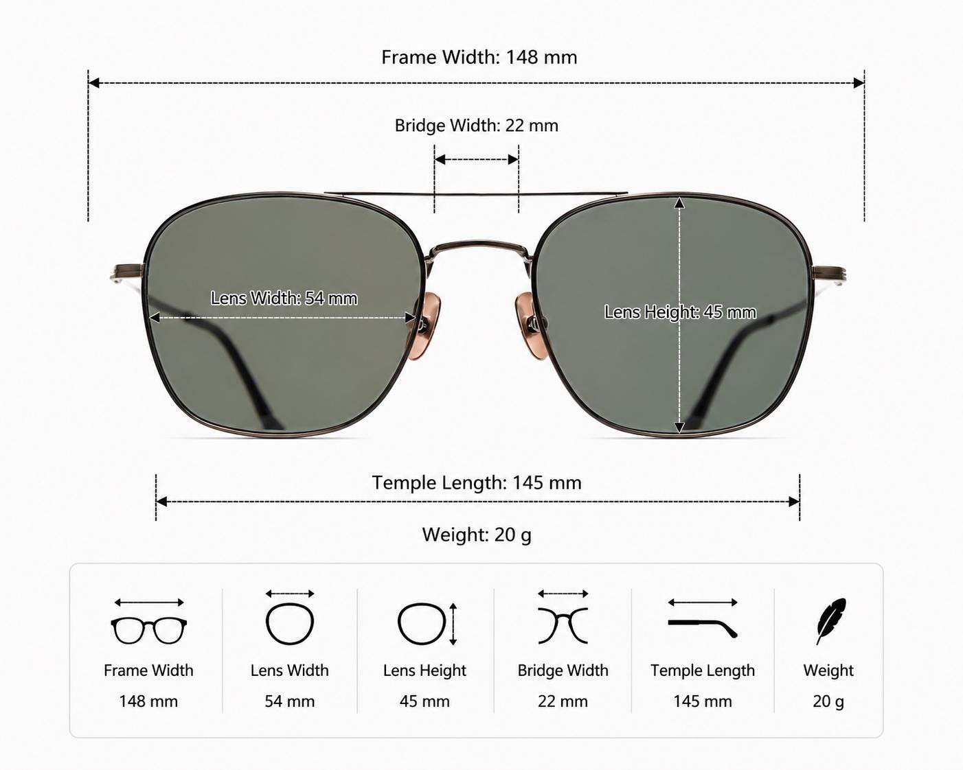 Silver Square Aviator Sunglasses | Polarized Metal Frame Sunglasses | Korean UV400 Eyewear | Lightweight Unisex Double Bridge Shades — view 11