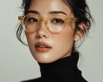 Clear Yellow Frame | Korean Design Square Frame | Unisex Acetate Glasses | Lightweight Durable Eyewear