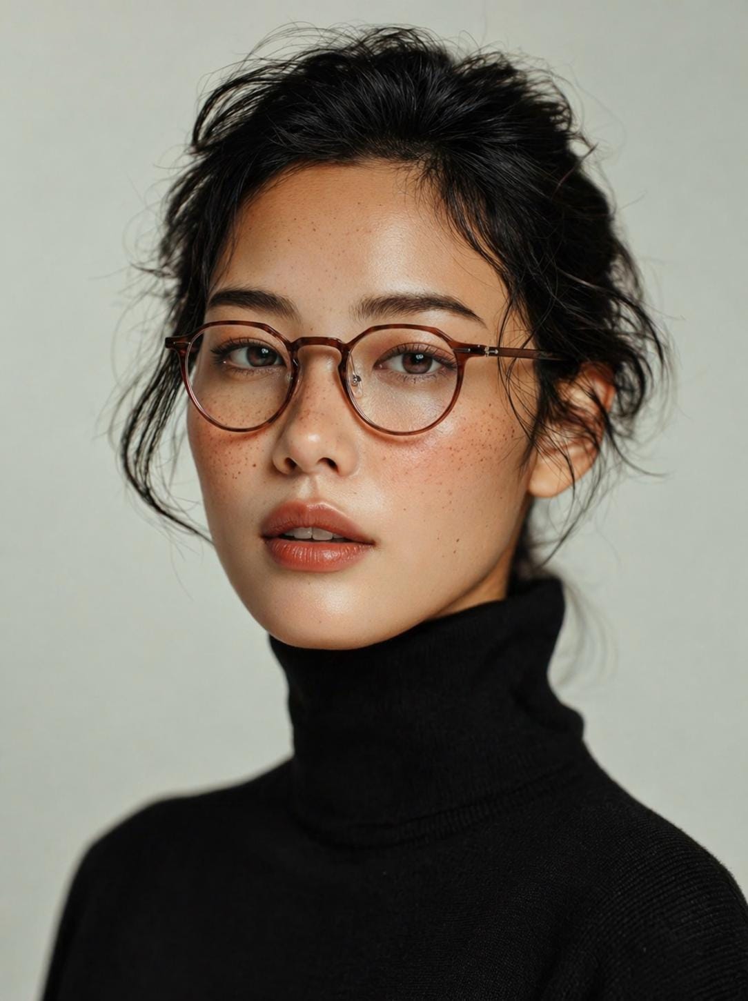 Everyday Lightweight Eyeglasses | Minimalist Korean Design Asian Fit | Round Ultem Brown Frame — view 5