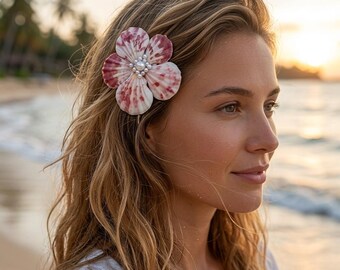Fermaglio per capelli a forma di conchiglia con perla centrale / Accessorio per capelli da sposa rosa in stile costiero / Fermaglio per capelli da matrimonio in spiaggia, regalo per lei