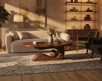 Sculptural Wood Coffee Table, Handmade Living Room Table